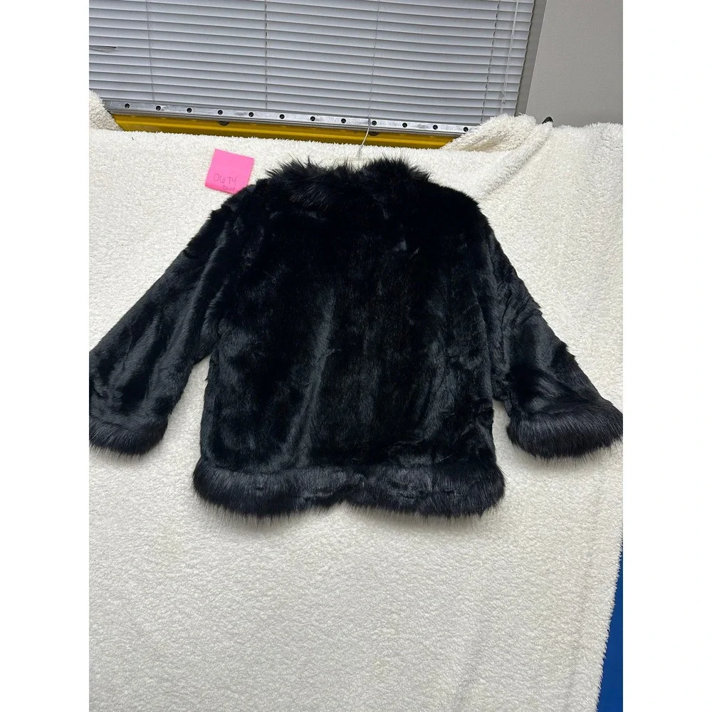 Coco + Carmen Black Faux Fur Open Front Crop Jacket Coat 1520236 Womens